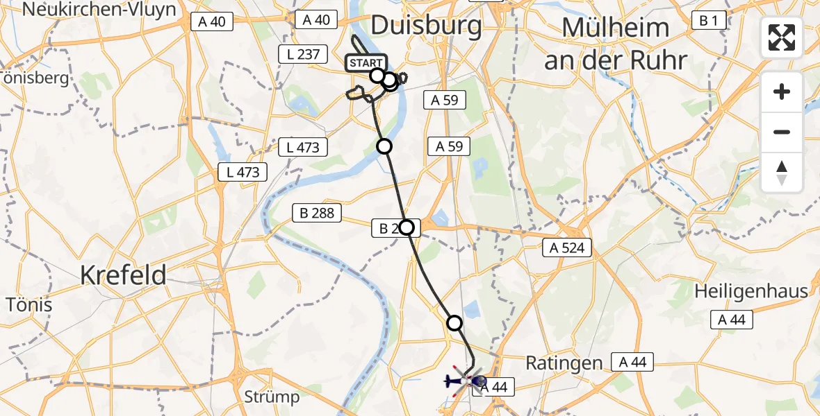 Flugroute Polizeihubschrauber Rheinhausen - Düsseldorf Airport, 25 Februar 2026, 11:37