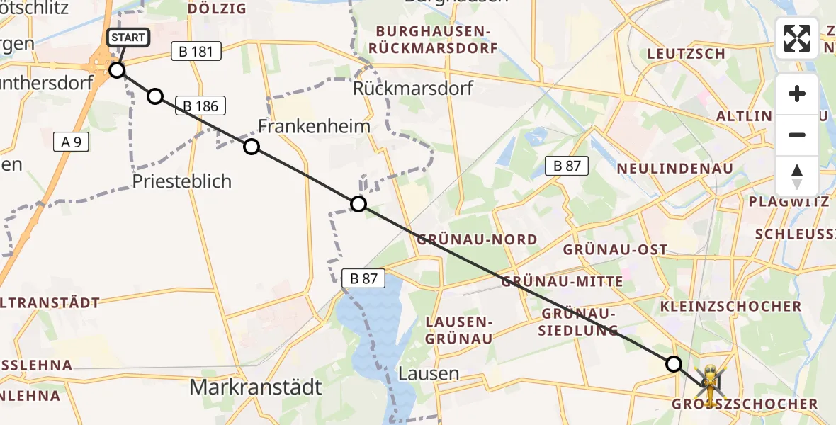 Flugroute Rettungshubschrauber ADAC Air Rescue Station Leipzig/Schkeuditz-Dölzig Heliport (Christoph 61) - Südwest, 25 Februar 2026, 11:54