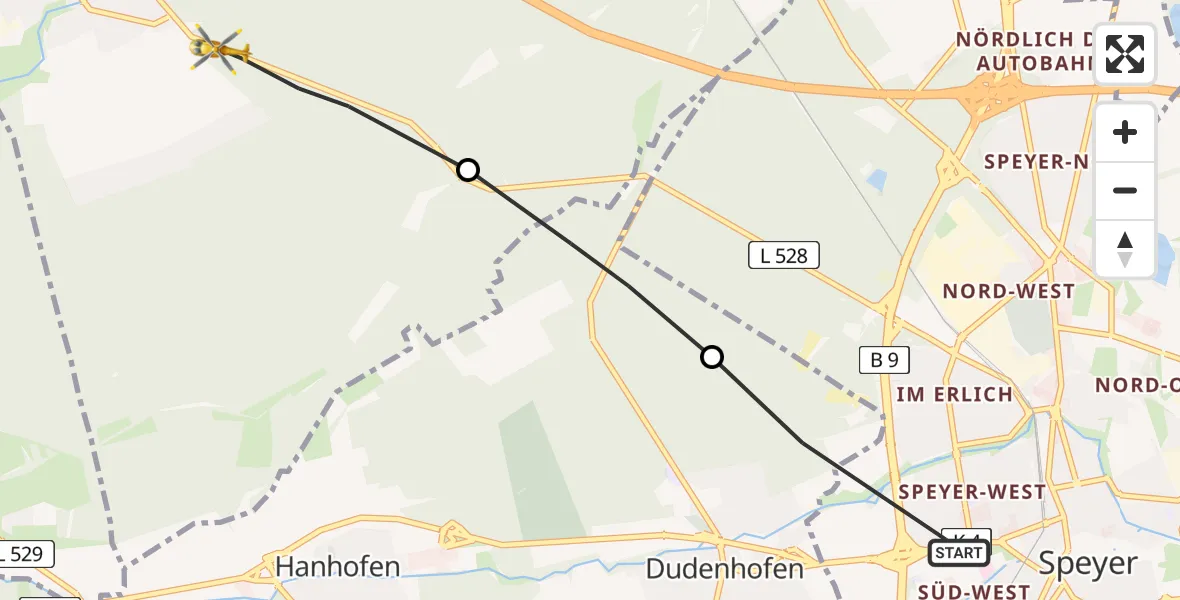 Flugroute Rettungshubschrauber Speyer - Böhl-Iggelheim, 25 Februar 2026, 11:57