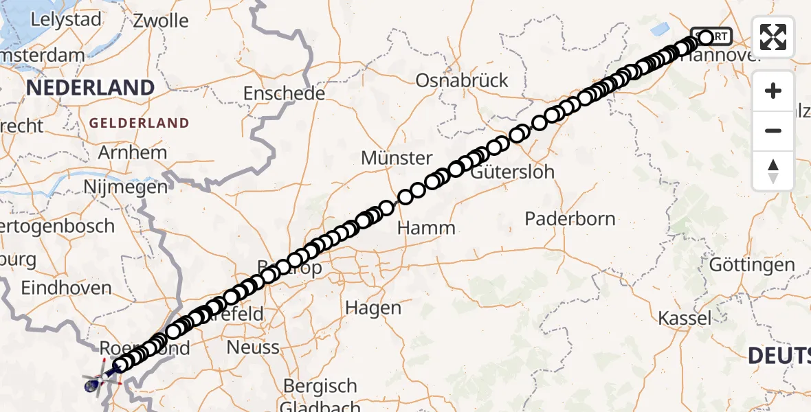 Flugroute Polizeihubschrauber Hannover Airport - Ohé en Laak, 25 Februar 2026, 12:03