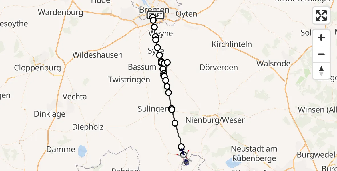 Routekaart van de vlucht: Polizeihubschrauber nach Stolzenau, Frestorfer Weg