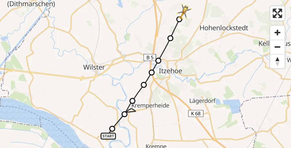 Routekaart van de vlucht: Rettungshubschrauber nach Hohenaspe, Hohenasper Feld