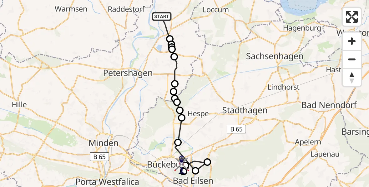 Routekaart van de vlucht: Polizeihubschrauber nach Bückeburg, Kreuzbreite
