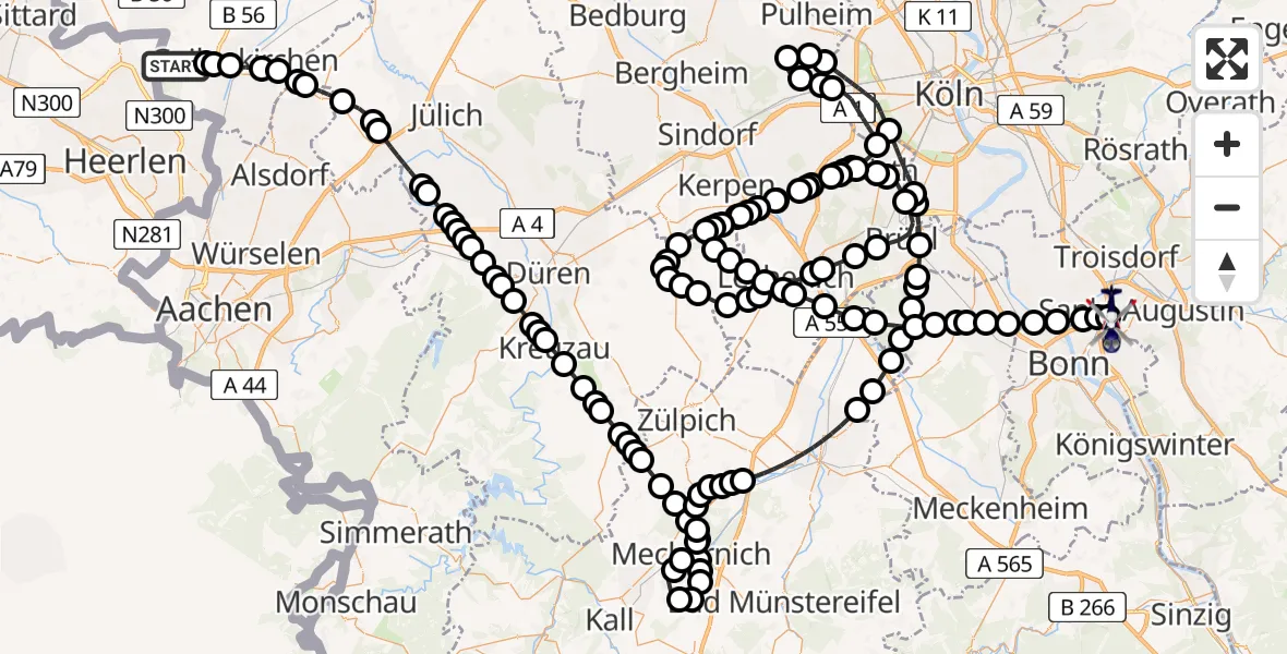Flugroute Polizeihubschrauber Geilenkirchen Air Base - Sankt Augustin, 25 Februar 2026, 12:39