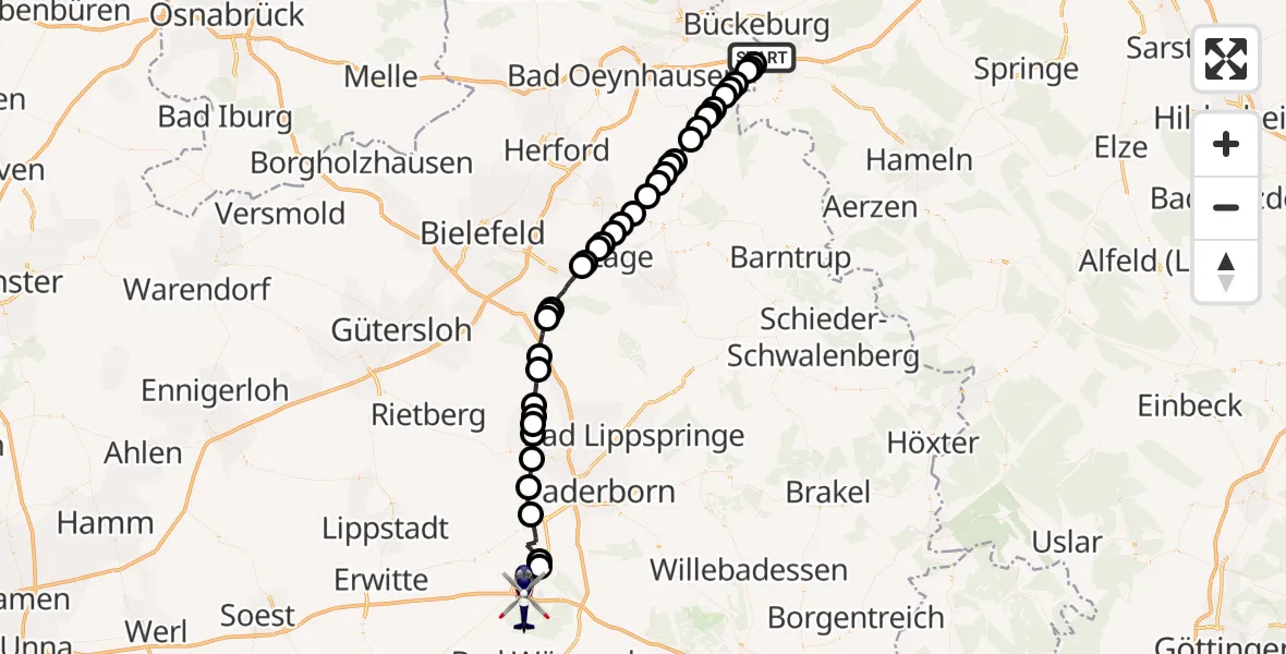Flugroute Polizeihubschrauber Barksen - Ahden, 25 Februar 2026, 12:51