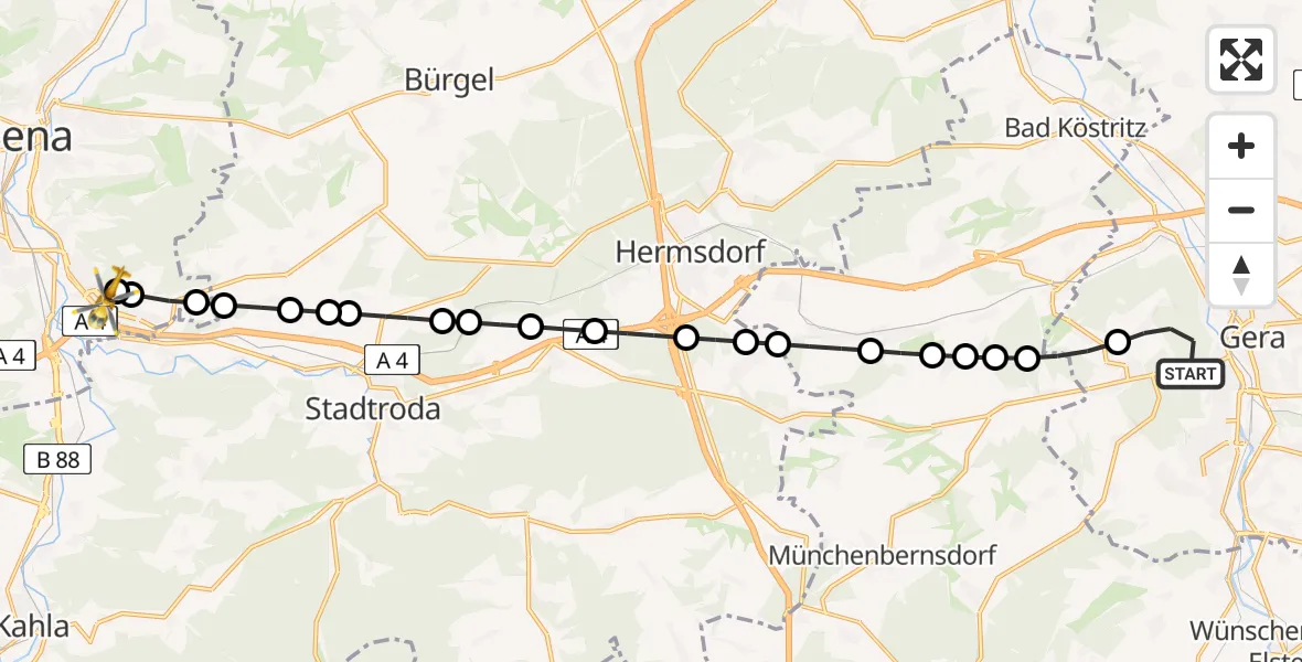 Flugroute Ambulanzhubschrauber Ernsee - Jena University Hospital Heliport, 25 Februar 2026, 13:04