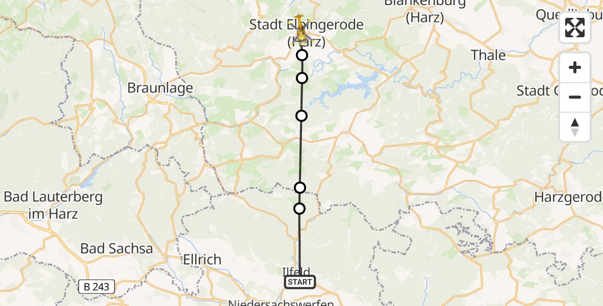 Flugroute Rettungshubschrauber Ilfeld - Elbingerode, 25 Februar 2026, 13:04