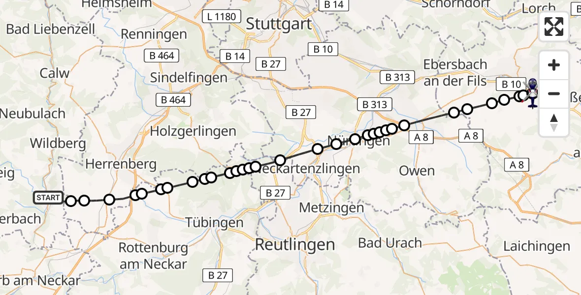 Routekaart van de vlucht: Polizeihubschrauber nach Göppingen (Kernstadt), Iltishofweg