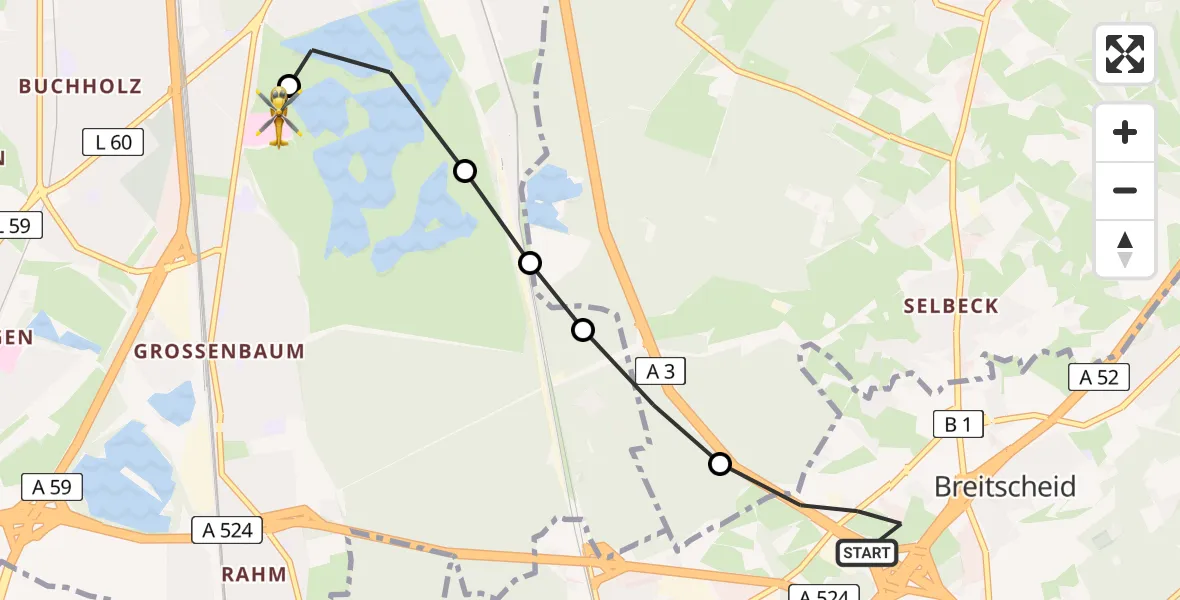 Routekaart van de vlucht: Rettungshubschrauber nach Duisburg Air Rescue Heliport (Christoph 9)