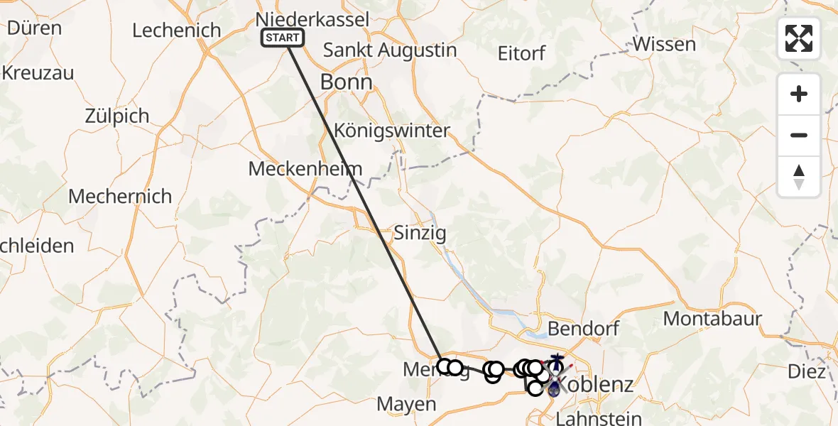 Flugroute Polizeihubschrauber Sechtem - Rübenach, 25 Februar 2026, 13:23