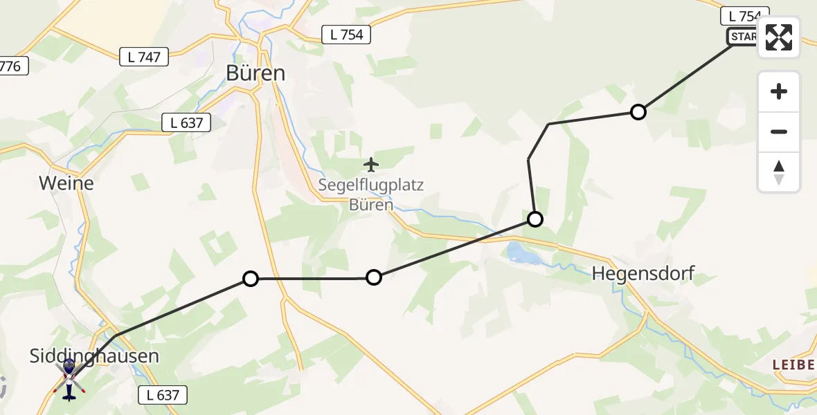 Flugroute Polizeihubschrauber Bad Wünnenberg - Siddinghausen, 25 Februar 2026, 13:23