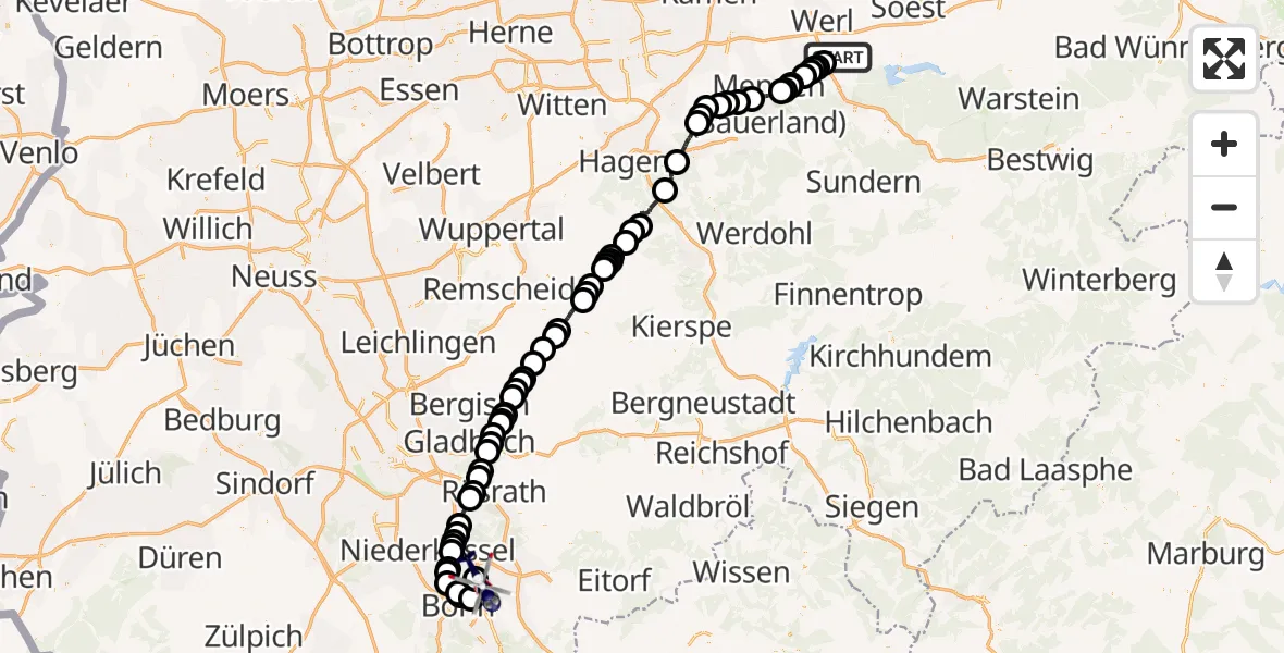 Flugroute Polizeihubschrauber Bremen - Sankt Augustin, 25 Februar 2026, 13:31
