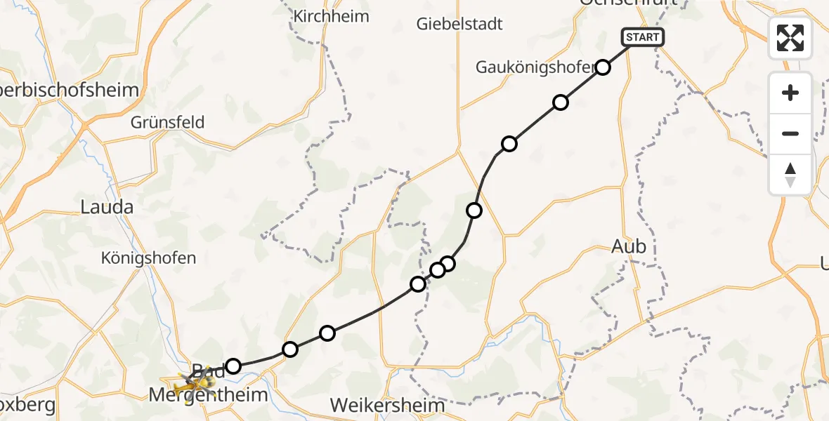 Flugroute Rettungshubschrauber Ochsenfurt - Bad Mergentheim, 25 Februar 2026, 13:36