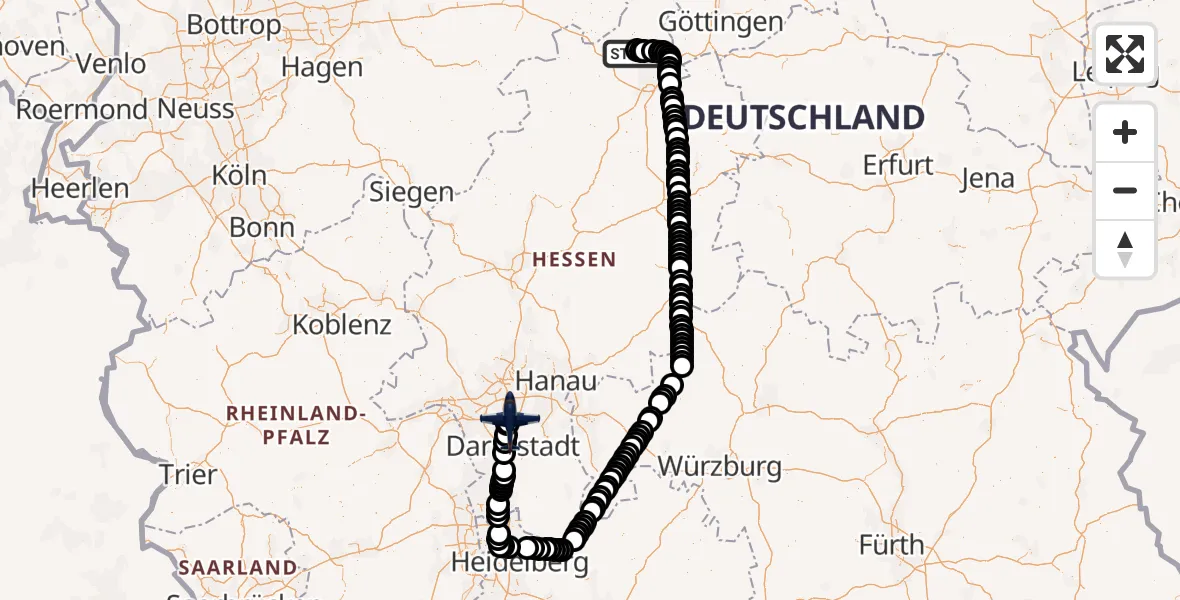 Flugroute Polizeiflugzeug Kassel Airport - Frankfurt-Egelsbach Airport, 25 Februar 2026, 13:46