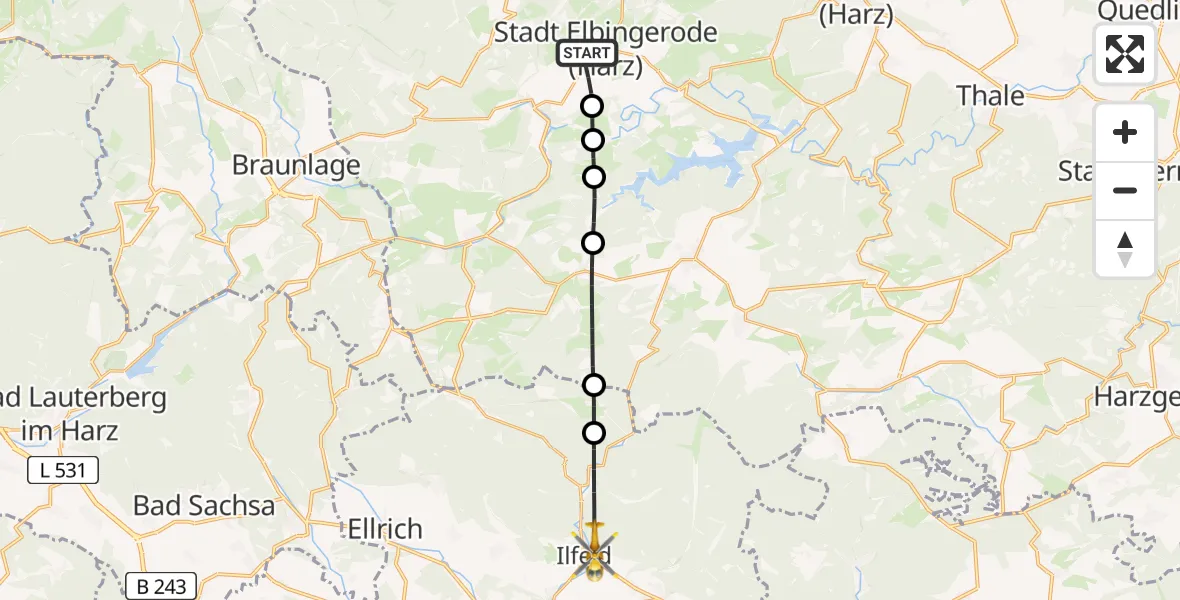 Flugroute Rettungshubschrauber Elbingerode - Ilfeld, 25 Februar 2026, 13:47