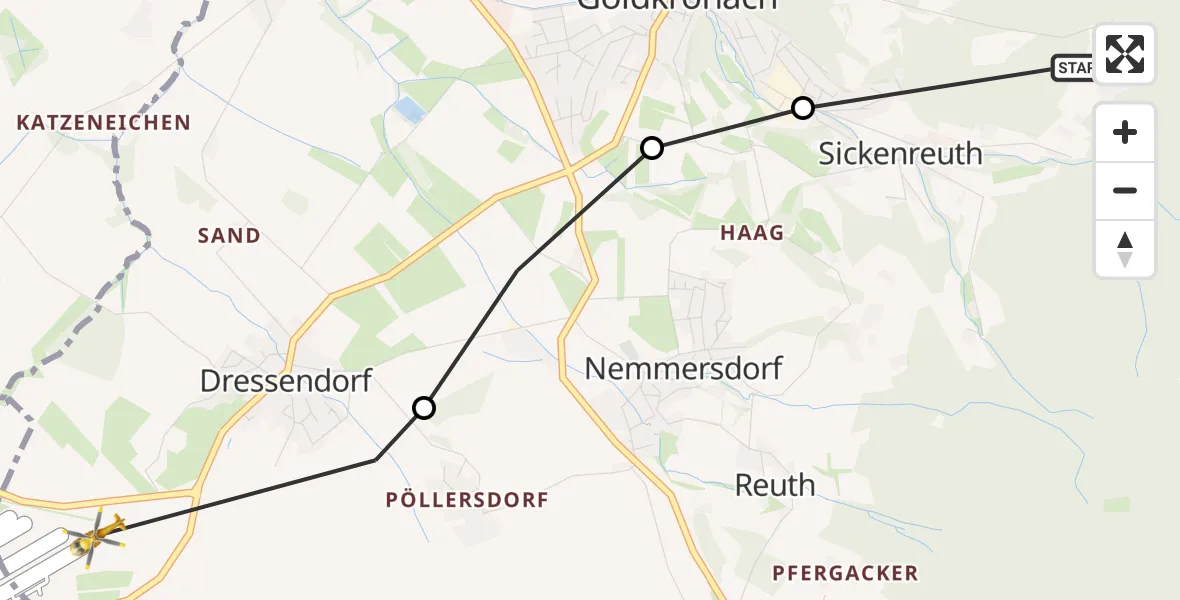 Flugroute Rettungshubschrauber Brandholz - Bayreuth Airport, 25 Februar 2026, 13:52