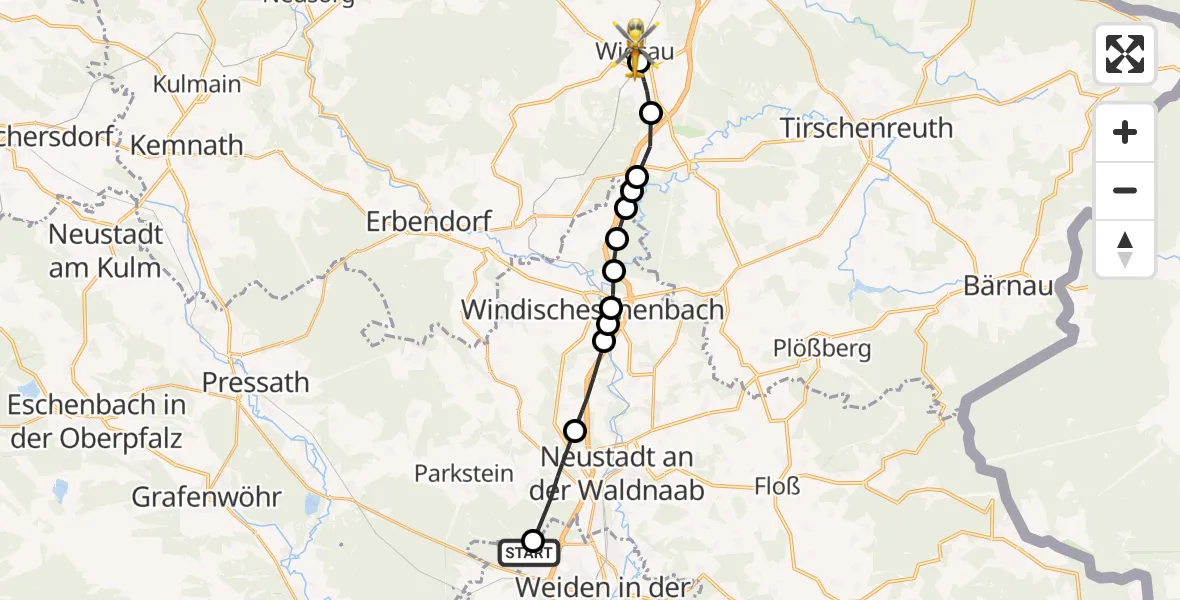 Routekaart van de vlucht: Rettungshubschrauber nach Schönfeld, Alfons-Goppel-Straße
