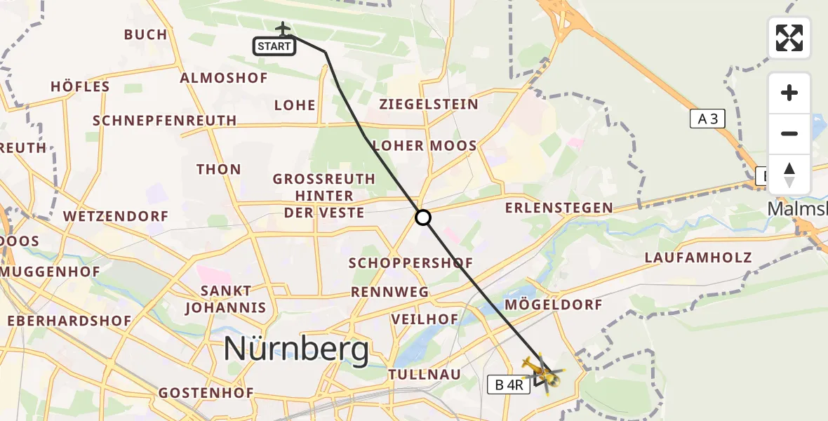 Flugroute Rettungshubschrauber Nuremberg Airport - Nürnberg, 25 Februar 2026, 14:13