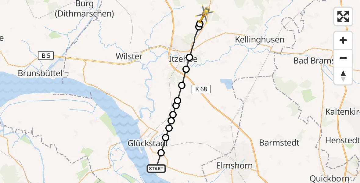 Routekaart van de vlucht: Rettungshubschrauber nach Hohenlockstedt, Towerstraße
