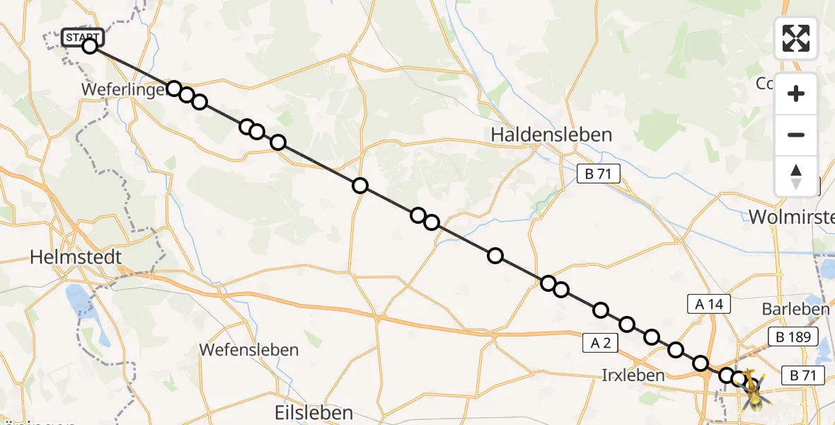 Flugroute Rettungshubschrauber Döhren - Magdeburg Hospital Heliport, 25 Februar 2026, 14:25