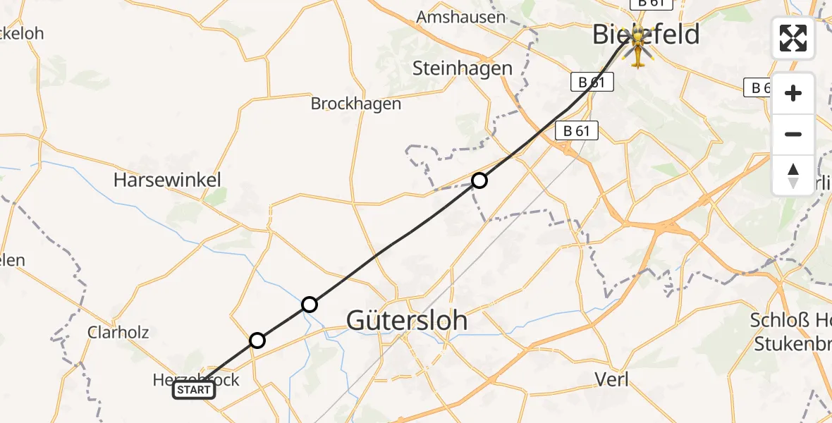 Flugroute Rettungshubschrauber Herzebrock - Bielefeld, 25 Februar 2026, 14:26