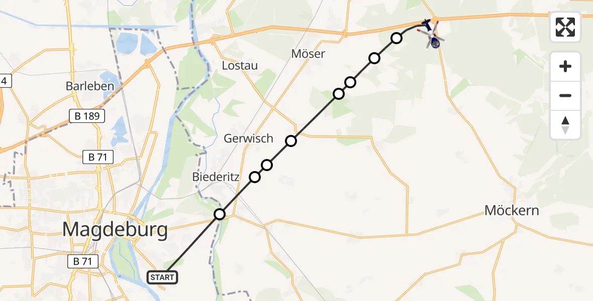 Routekaart van de vlucht: Polizeihubschrauber nach Burg, Madel