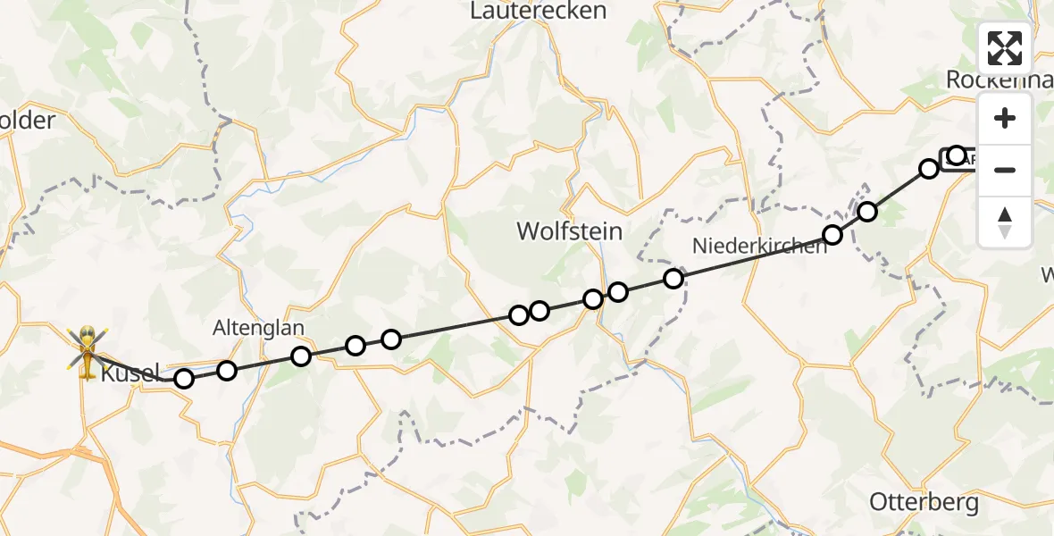 Flugroute Rettungshubschrauber Imsweiler UL - Kusel, 25 Februar 2026, 14:44