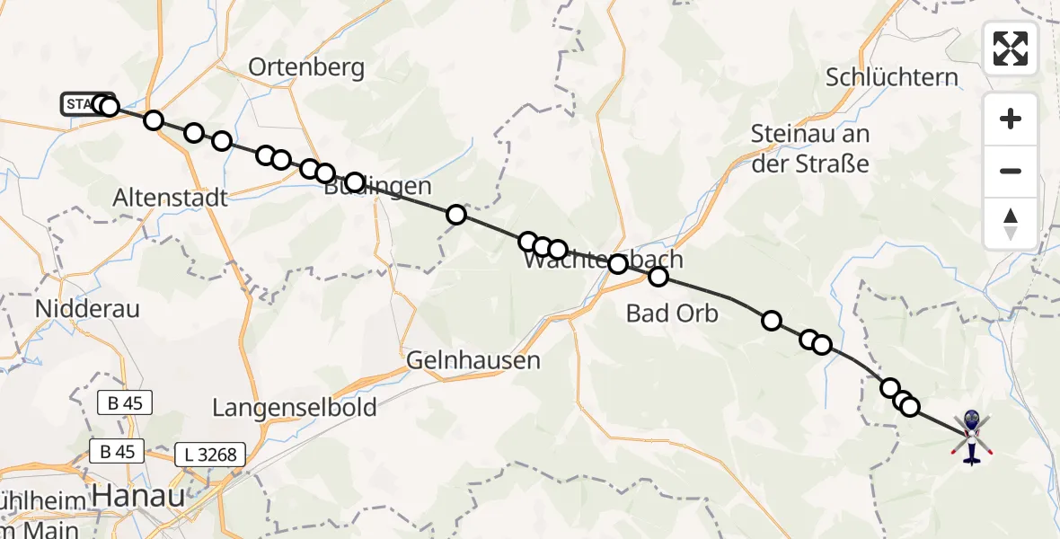Flugroute Polizeihubschrauber Reichelsheim Airfield - Fellen, 25 Februar 2026, 14:45