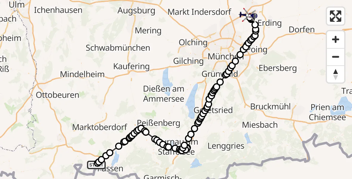 Flugroute Polizeihubschrauber Zell - Freising, 25 Februar 2026, 14:46