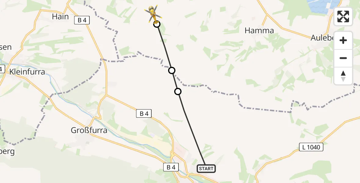 Flugroute Rettungshubschrauber Sondershausen - Uthleben, 25 Februar 2026, 14:52