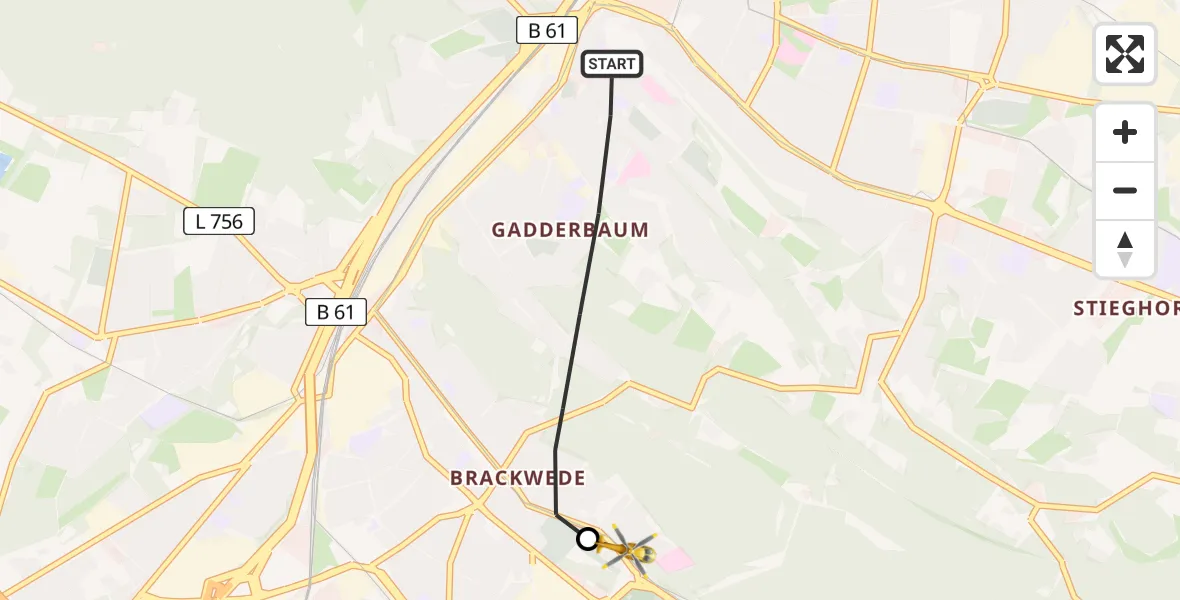 Flugroute Rettungshubschrauber Bielefeld - Luftrettungszentrum Bielefeld, 25 Februar 2026, 15:02