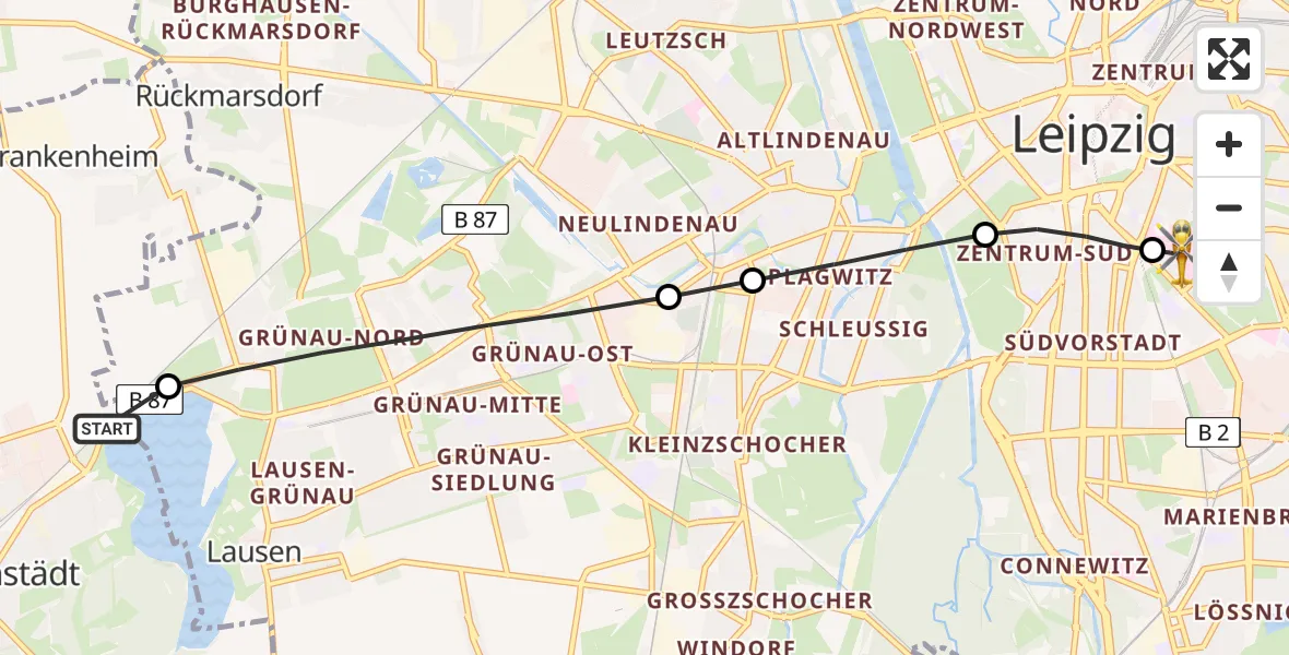 Routekaart van de vlucht: Rettungshubschrauber nach Leipzig University Hospital Heliport 1