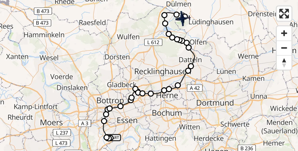 Flugroute Polizeiflugzeug Stadtbezirk III - Lüdinghausen, 25 Februar 2026, 15:05