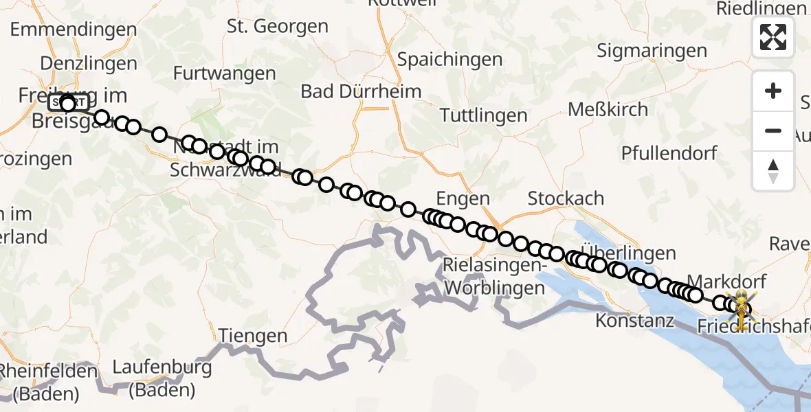 Routekaart van de vlucht: Rettungshubschrauber nach Friedrichshafen Hospital Heliport
