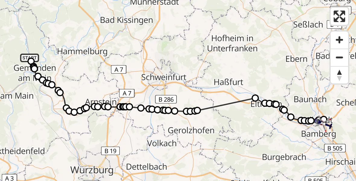 Routekaart van de vlucht: Polizeihubschrauber nach Bamberg-Breitenau Airfield