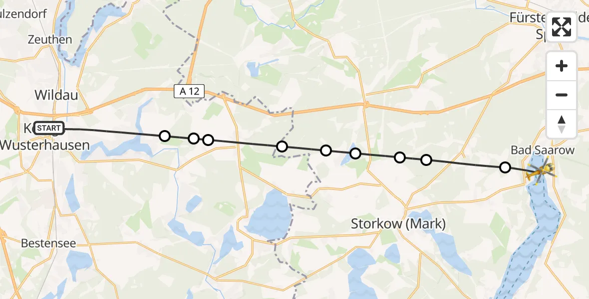 Flugroute Rettungshubschrauber Königs Wusterhausen - Pieskow, 25 Februar 2026, 15:11