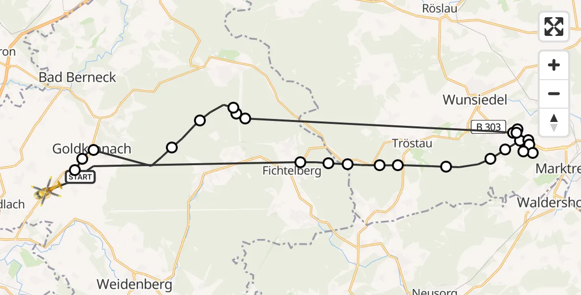 Flugroute Rettungshubschrauber Nemmersdorf - Bayreuth Airport, 25 Februar 2026, 15:14