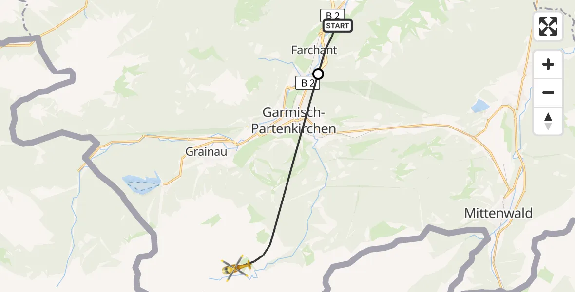 Routekaart van de vlucht: Rettungshubschrauber nach Garmisch-Partenkirchen, Schützensteig