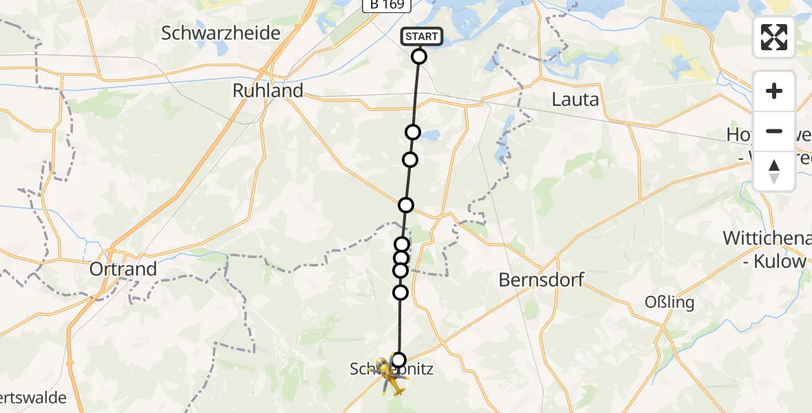 Routekaart van de vlucht: Rettungshubschrauber nach Schwepnitz, Grünes Tal
