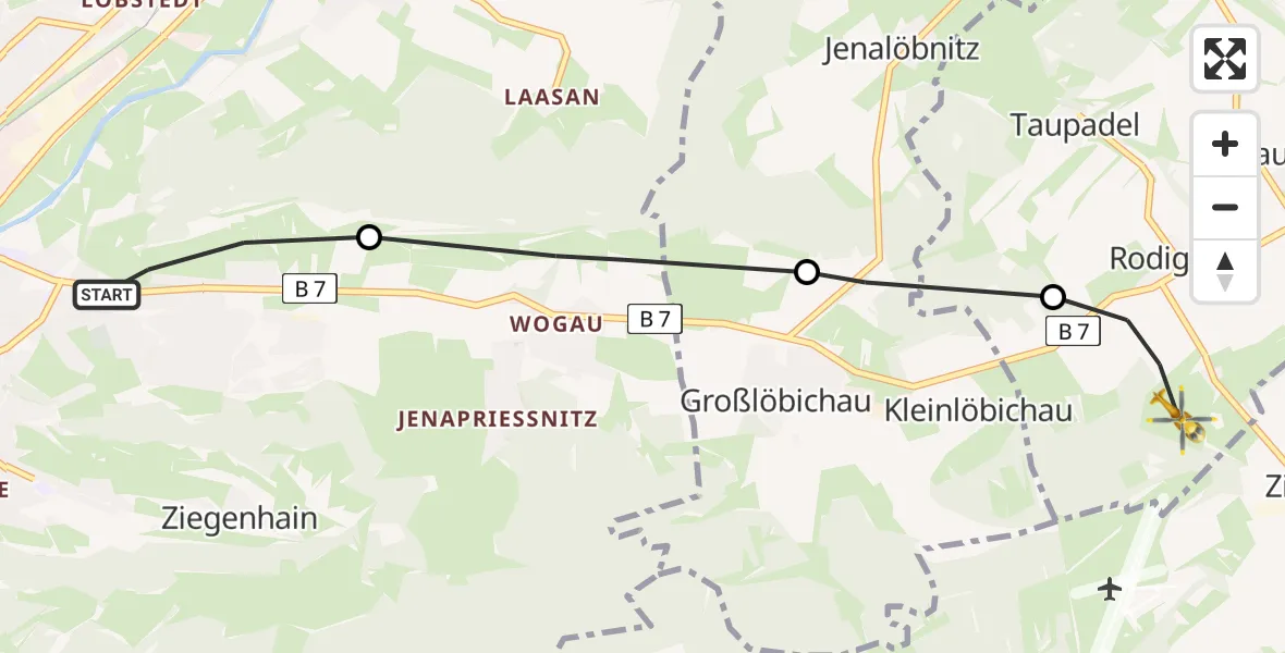 Flugroute Rettungshubschrauber Wenigenjena - Rodigast, 25 Februar 2026, 15:21