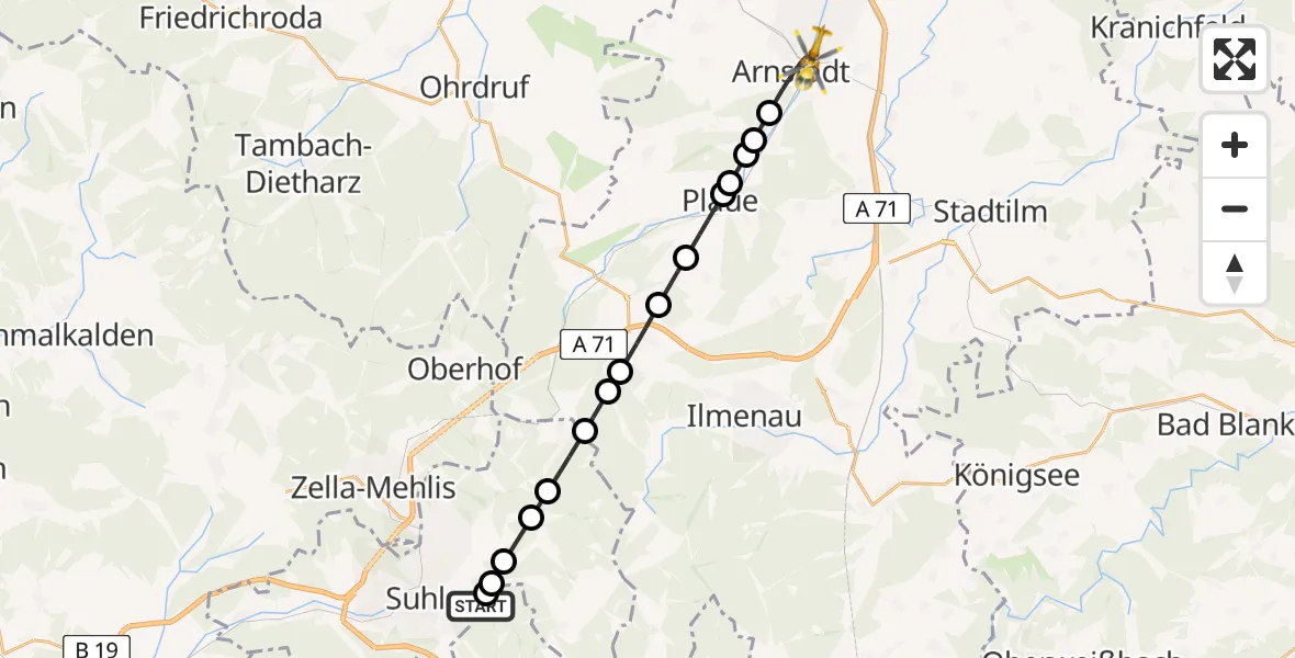 Flugroute Rettungshubschrauber Suhl - Arnstadt, 25 Februar 2026, 15:27