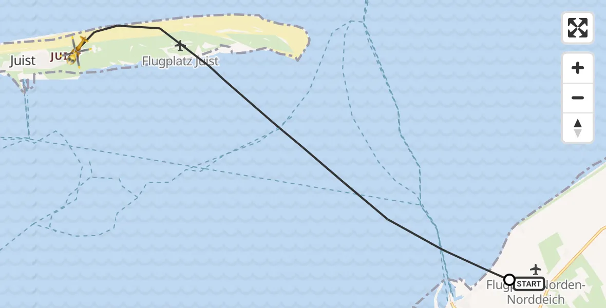 Routekaart van de vlucht: Ambulanzhubschrauber nach Noordzee