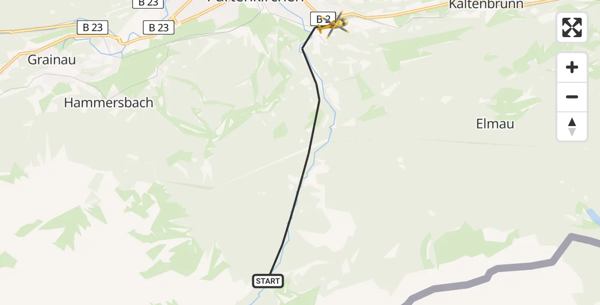Flugroute Rettungshubschrauber Garmisch-Partenkirchen - Garmisch-Partenkirchen Clinic Heliport, 25 Februar 2026, 15:47