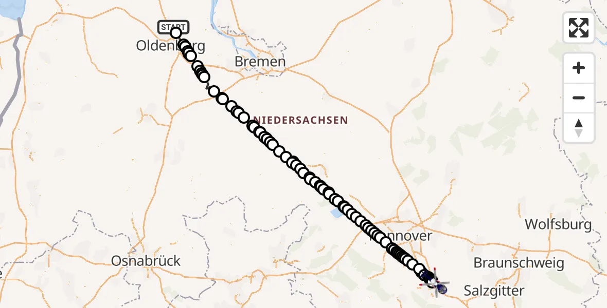 Flugroute Polizeihubschrauber Rastede - Drispenstedt, 25 Februar 2026, 15:50