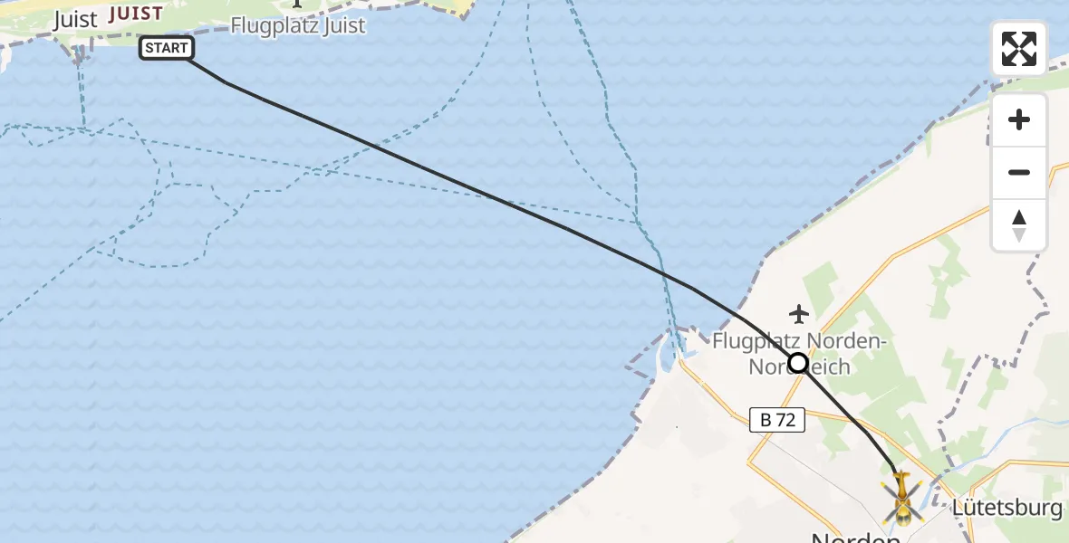 Flugroute Ambulanzhubschrauber Noordzee - Norden, 25 Februar 2026, 15:58
