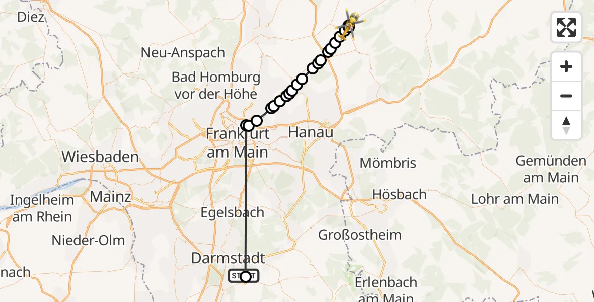 Flugroute Rettungshubschrauber Traisa - Ortenberg, 25 Februar 2026, 16:01