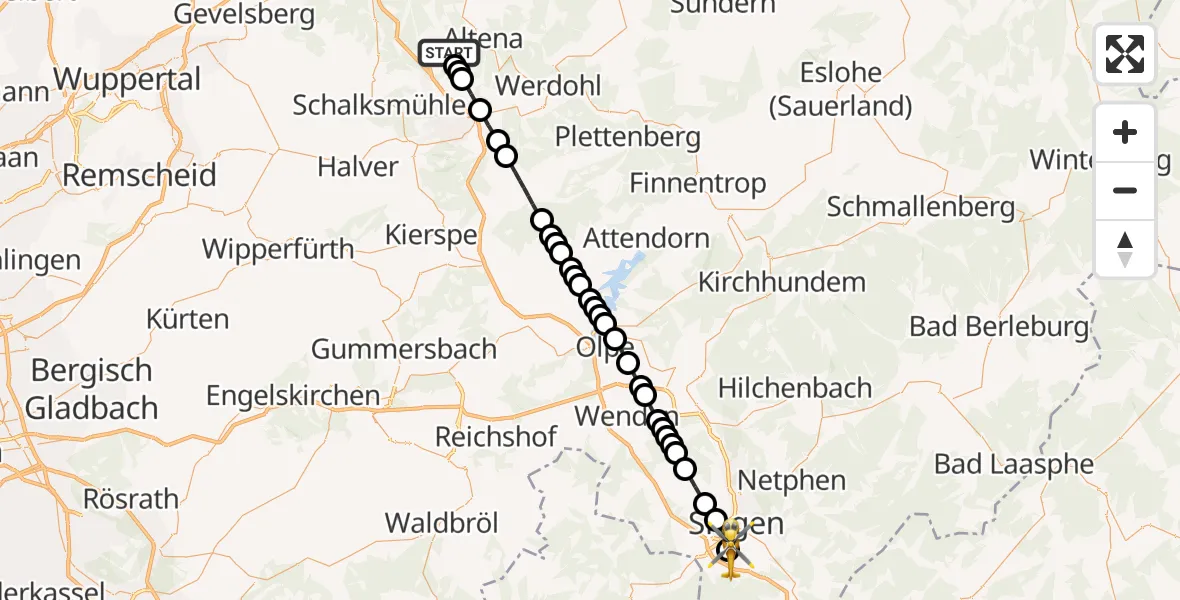 Routekaart van de vlucht: Rettungshubschrauber nach Evangelisches Jung-Stilling Hospital Helipad