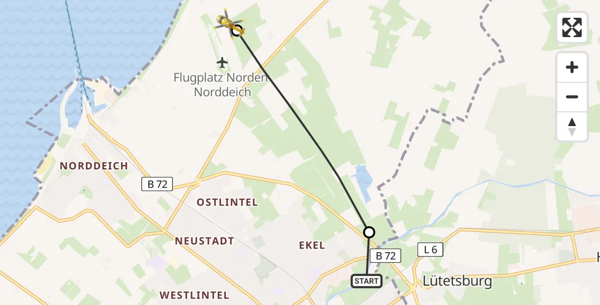 Routekaart van de vlucht: Ambulanzhubschrauber nach Norden-Norddeich Airport