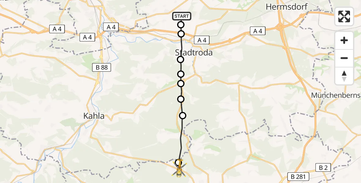 Flugroute Rettungshubschrauber Ruttersdorf-Lotschen - Lichtenau, 25 Februar 2026, 16:40