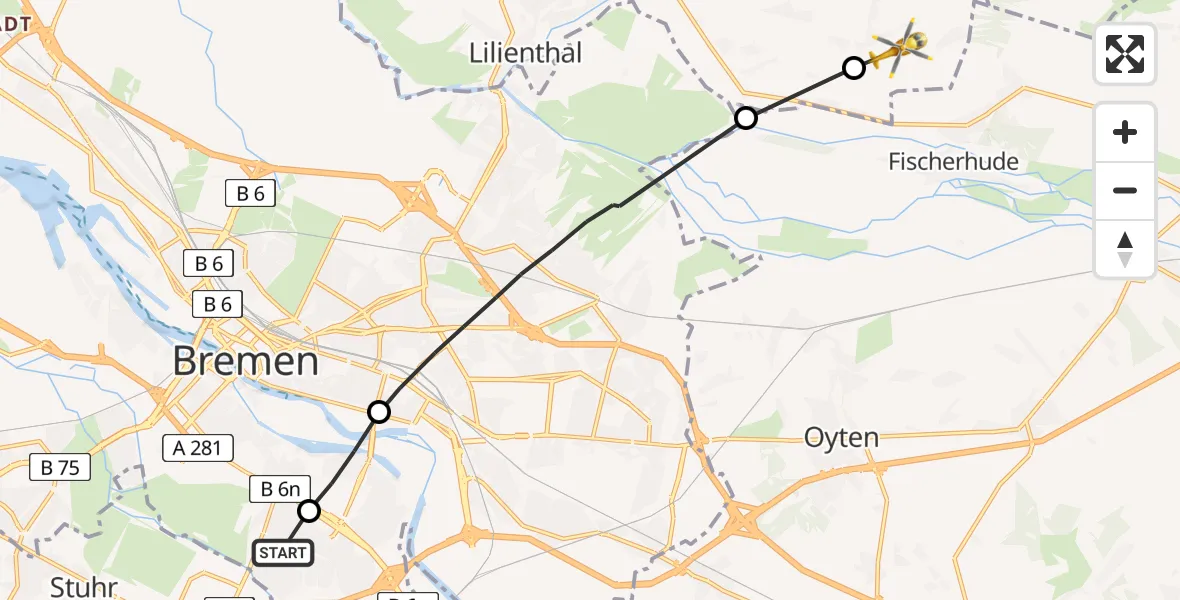 Routekaart van de vlucht: Rettungshubschrauber nach Grasberg, Neu-Rautendorfer Straße